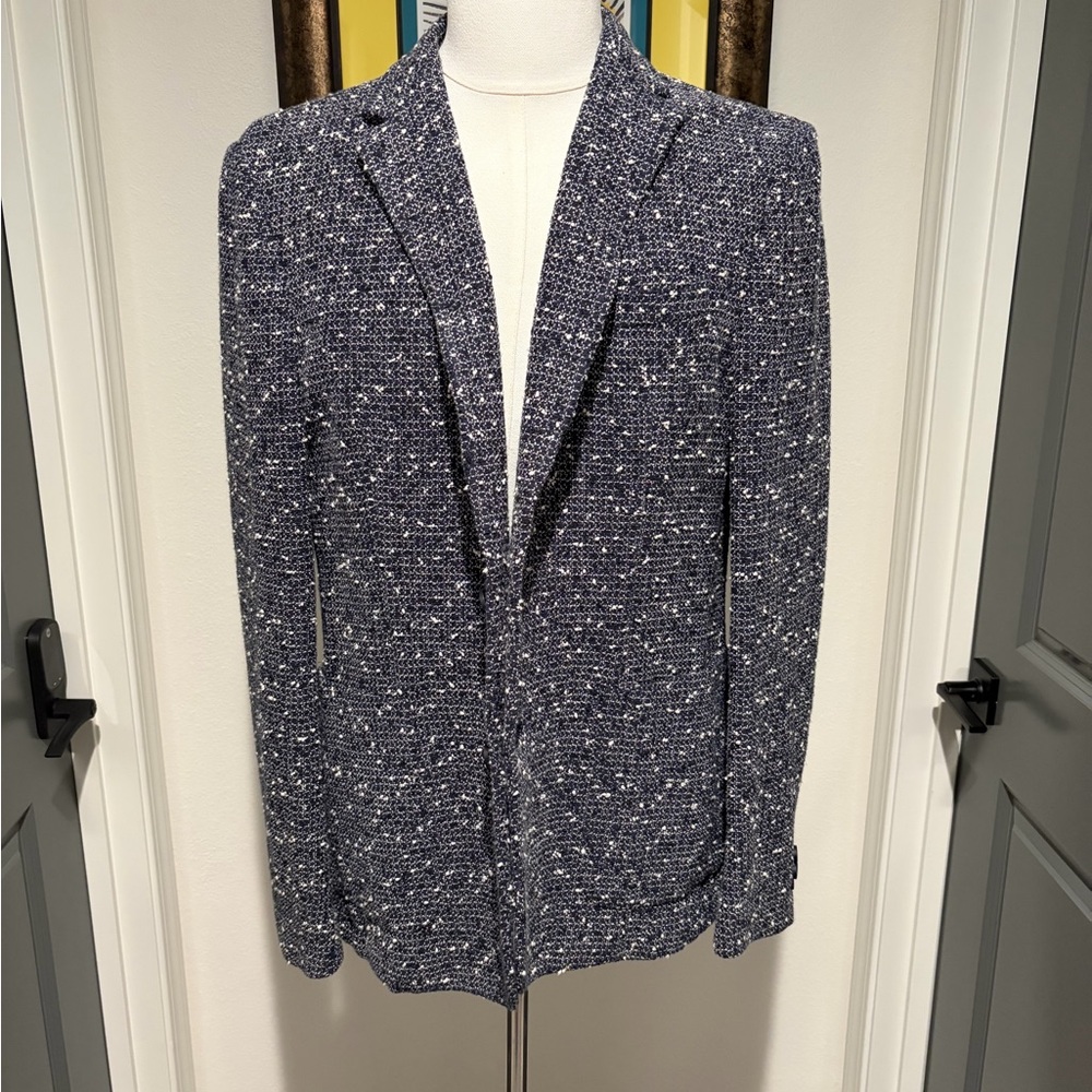 Hugo Boss Blue and White Tweed Blazer